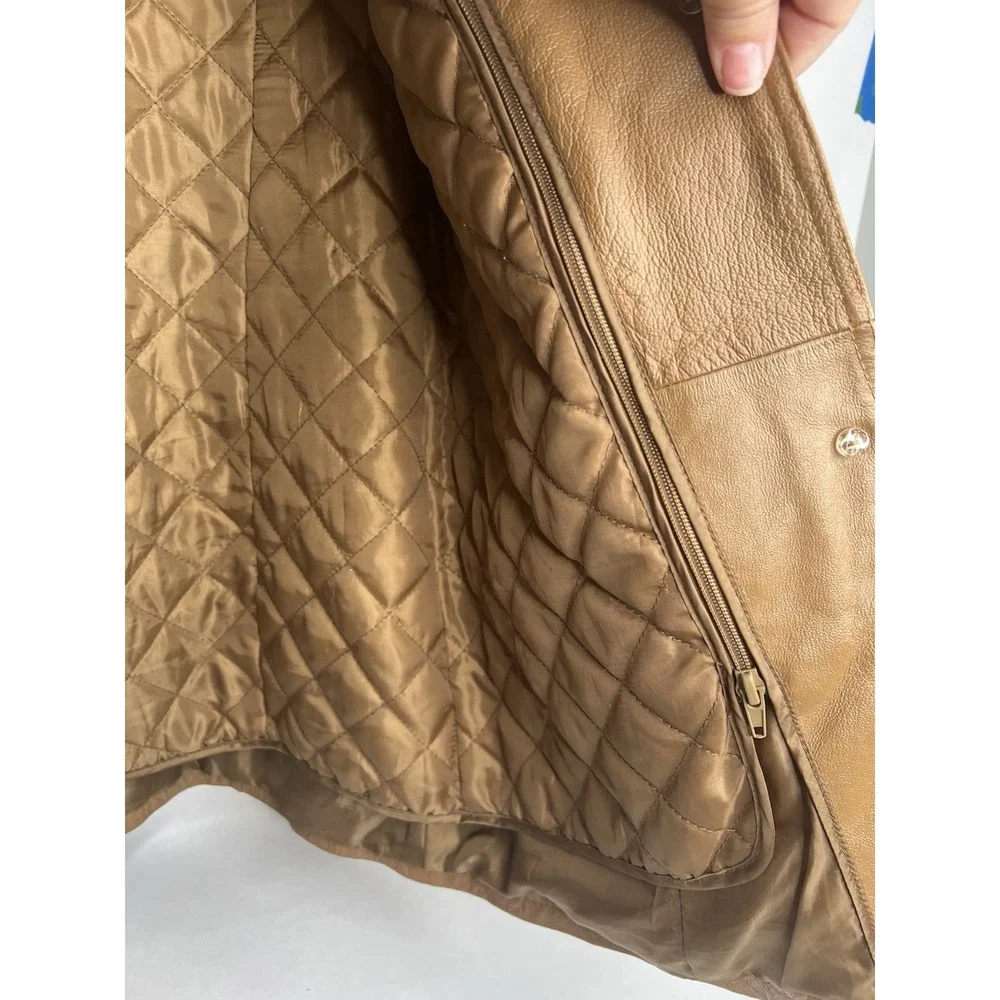 Centigrade Leather‎ Jacket Soft Tan Camel Medium 4 Button Zipper Lined Womens